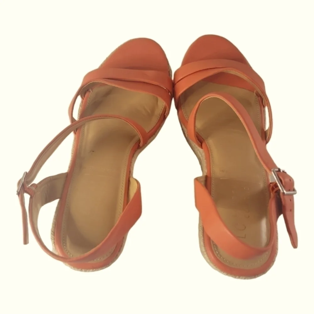 LC Lauren Conrad Strappy Wedge Heels Espadrilles Spearmint Coral Sandals Sz 10